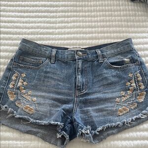 FREE PEOPLE Embroidered Denim Shorts
